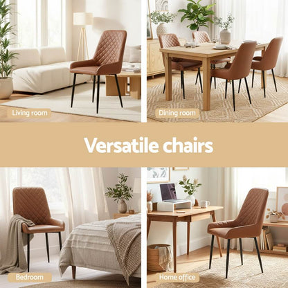 Belair | Modern Metal Brown Black PU Leather Dining Chairs | Set Of 2 | Brown
