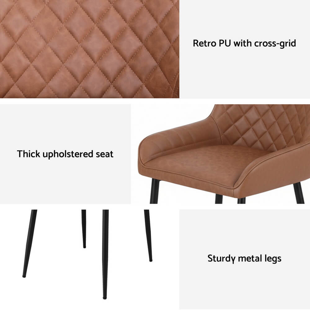Belair | Modern Metal Brown Black PU Leather Dining Chairs | Set Of 2 | Brown