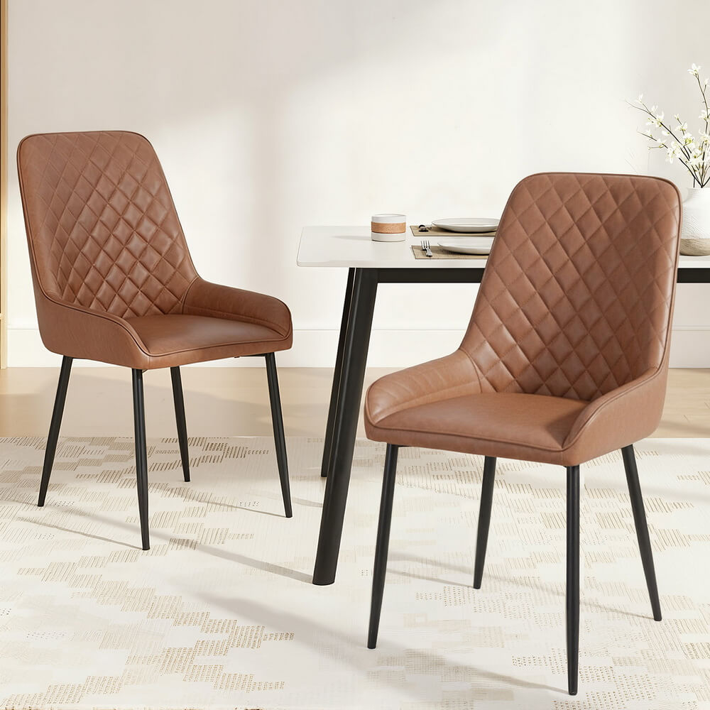Belair | Modern Metal Brown Black PU Leather Dining Chairs | Set Of 2 | Brown