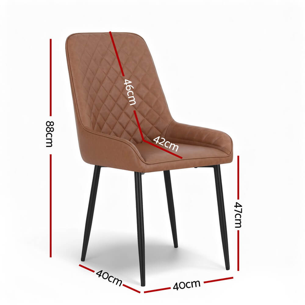 Belair | Modern Metal Brown Black PU Leather Dining Chairs | Set Of 2 | Brown
