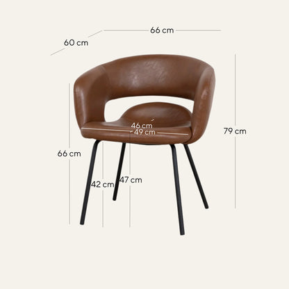 Belford | Modern PU Leather Fabric Dining Chairs With Arms | Set Of 2 | Brown
