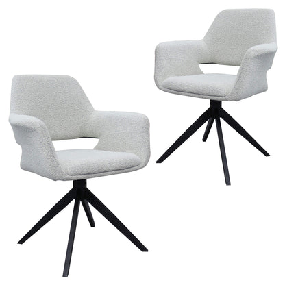 Bellinger | Contemporary Boucle Ivory Swivel Dining Chair With Arms | Set Of 2 | Ivory