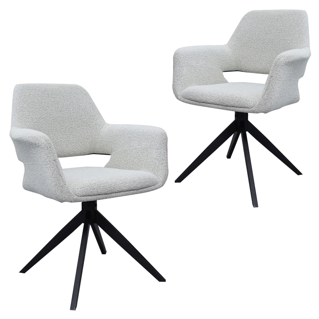 Bellinger | Contemporary Boucle Ivory Swivel Dining Chair With Arms | Set Of 2