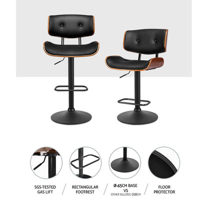 Belmore | Contemporary Metal Black PU Leather Bar Stools | Set Of 2