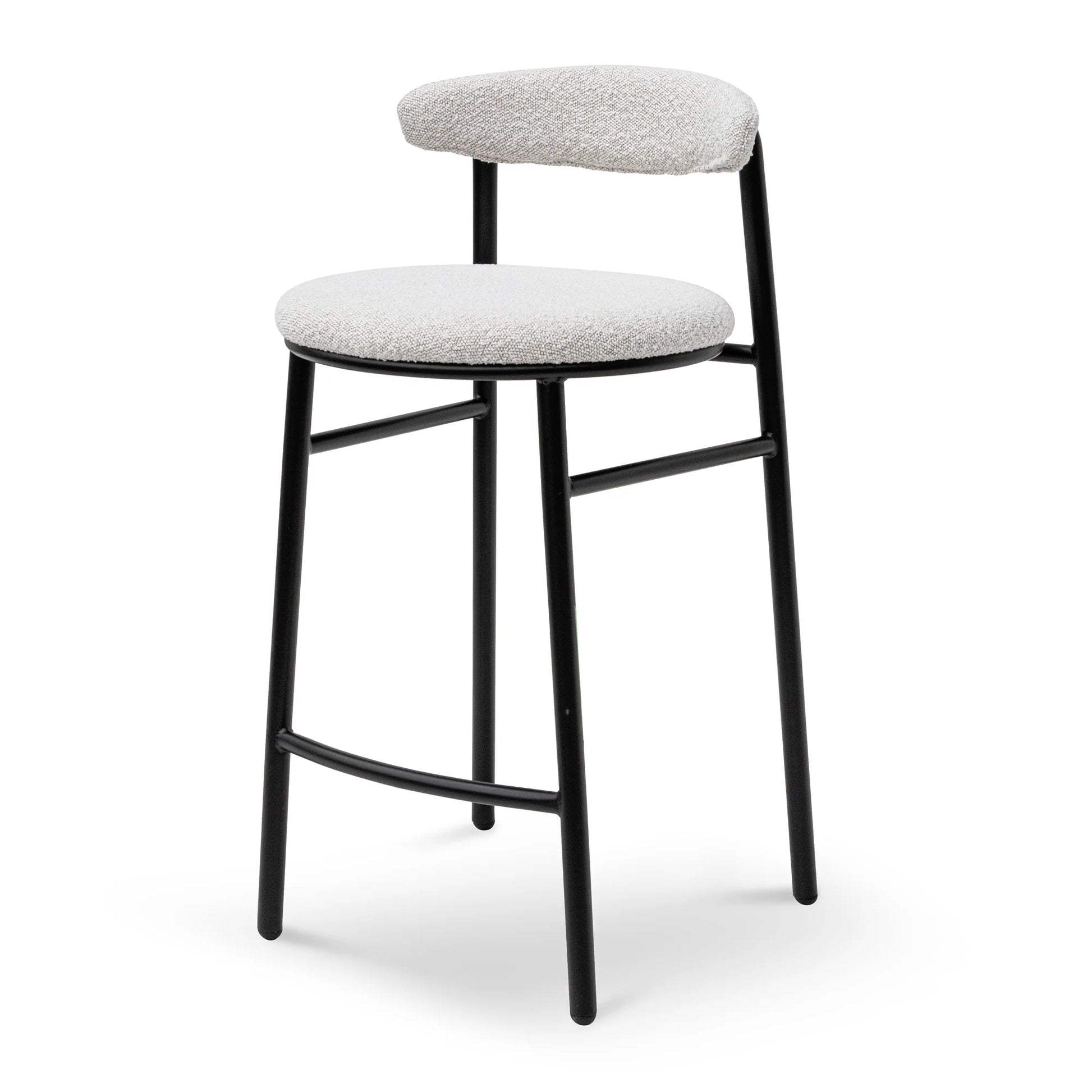 Belvidere | Mid Century Boucle Fabric Upholstered Bar Stools | Set Of 2 | White