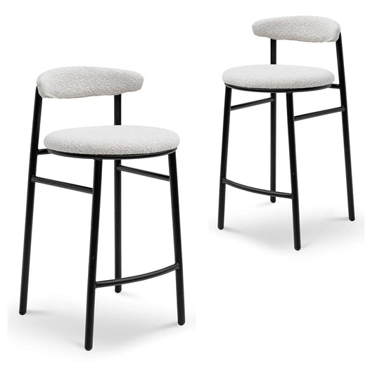 Belvidere | Mid Century Boucle Fabric Upholstered Bar Stools | Set Of 2 | White