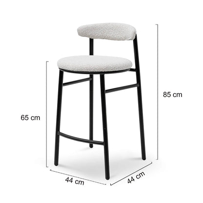 Belvidere | Mid Century Boucle Fabric Upholstered Bar Stools | Set Of 2 | White