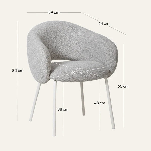 Bentley | Modern Metal Clay Grey Fabric Dining Chairs With Arms | Set Of 2 | White