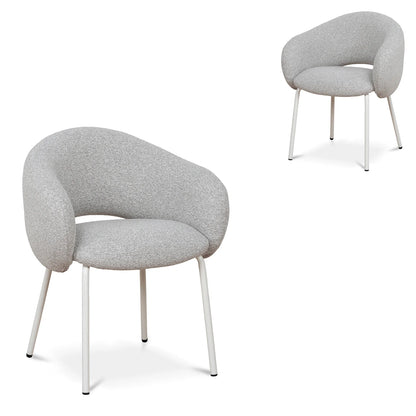 Bentley | Modern Metal Clay Grey Fabric Dining Chairs With Arms | Set Of 2 | White