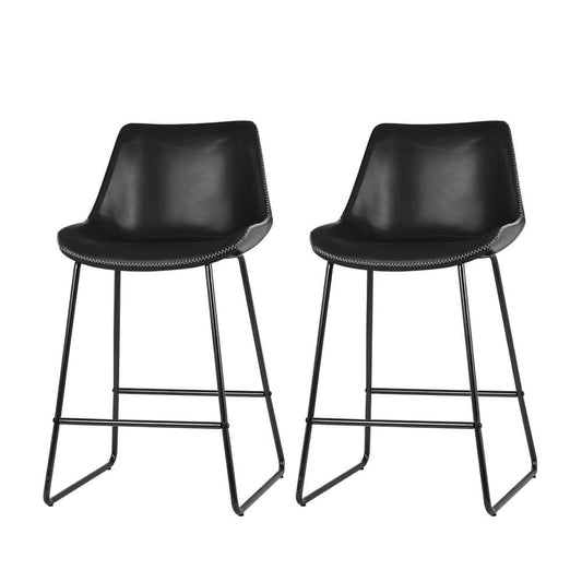 Bertrand | Modern Metal PU Leather Bar Stools | Set Of 2 | Black