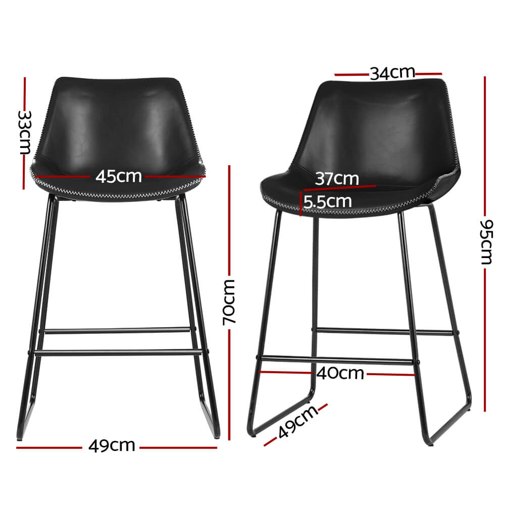 Bertrand | Modern Metal PU Leather Bar Stools | Set Of 2 | Black