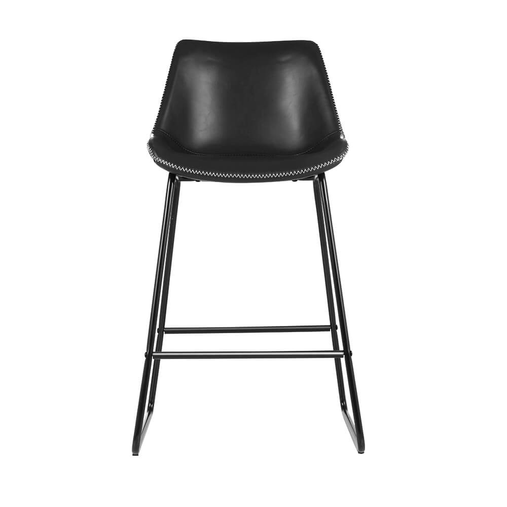 Bertrand | Modern Metal PU Leather Bar Stools | Set Of 2 | Black