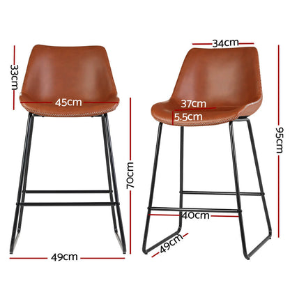 Bertrand | Modern Metal PU Leather Bar Stools | Set Of 2 | Brown