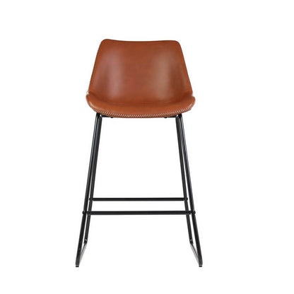 Bertrand | Modern Metal PU Leather Bar Stools | Set Of 2 | Brown