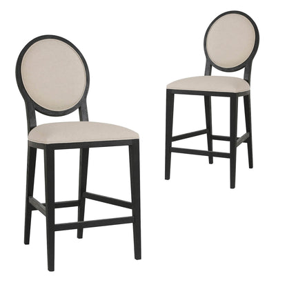 Berwick | Light Beige Fabric French Provincial Commercial Bar Stools | Set Of 2 | Black