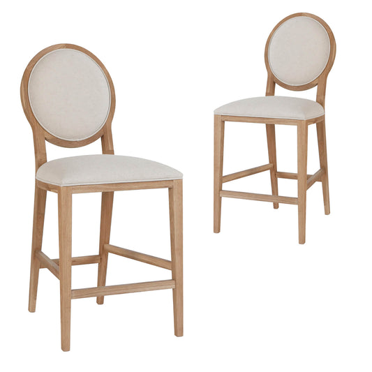 Berwick | Light Beige Fabric French Provincial Commercial Bar Stools | Set Of 2 | Natural