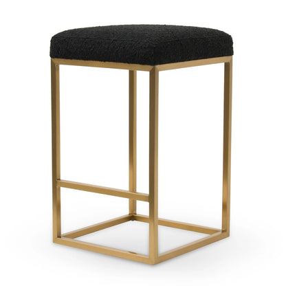 Beverly | Backless Black Boucle Fabric Bar Stool | Black 