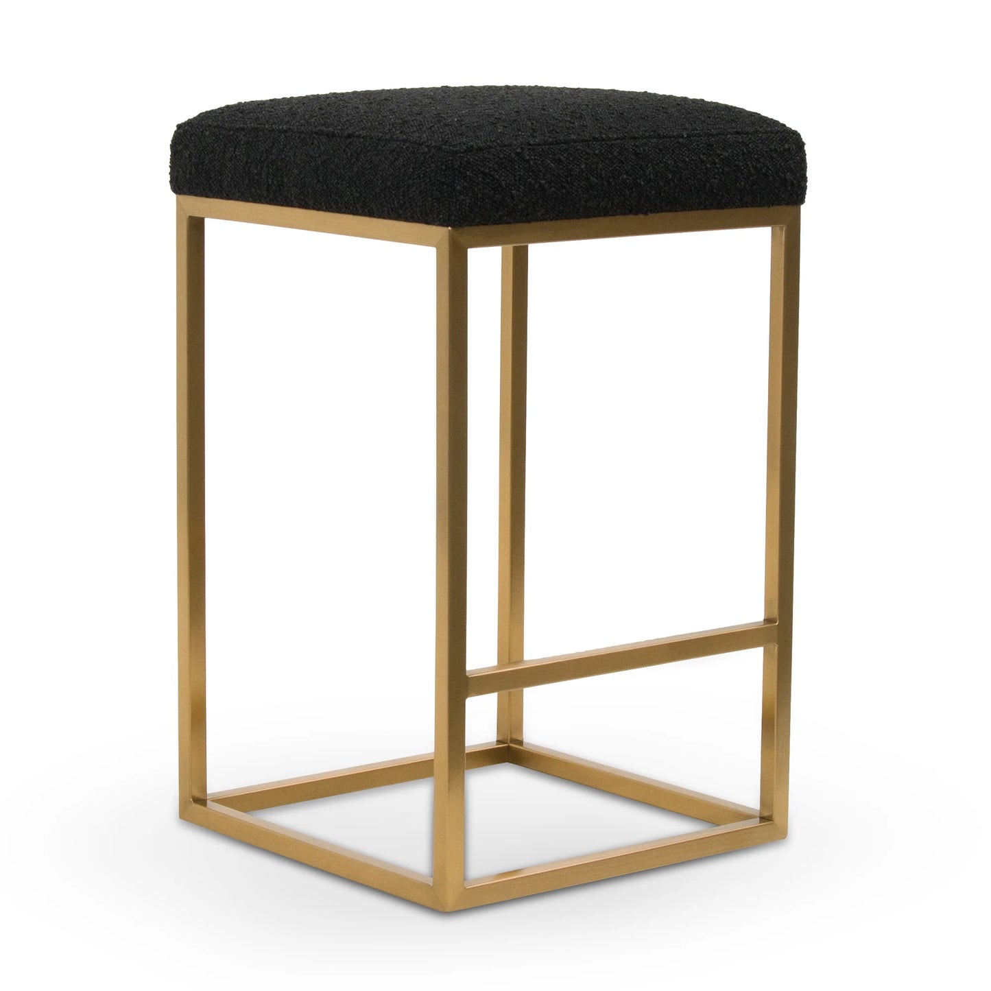 Beverly | Backless Black Boucle Fabric Bar Stool | Black | Black