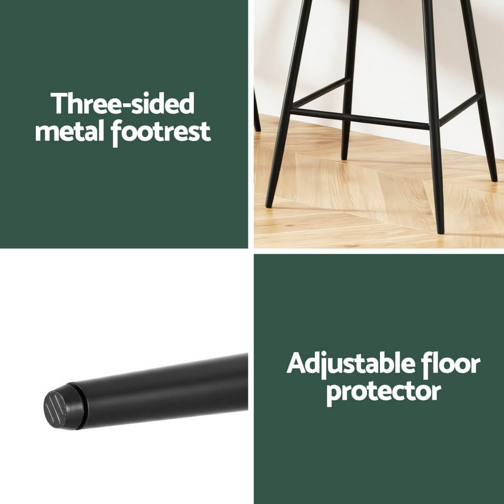 Bicheno | Modern Metal Green Velvet Bar Stools | Set Of 2 | Green