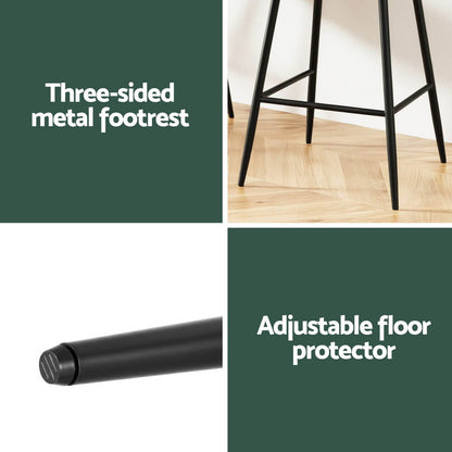 Bicheno | Modern Metal Green Velvet Bar Stools | Set Of 2 | Green