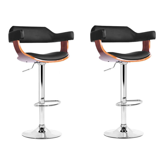Bolton | Modern Black PU Leather Wooden Bar Stools With Arms | Set Of 2 | Black