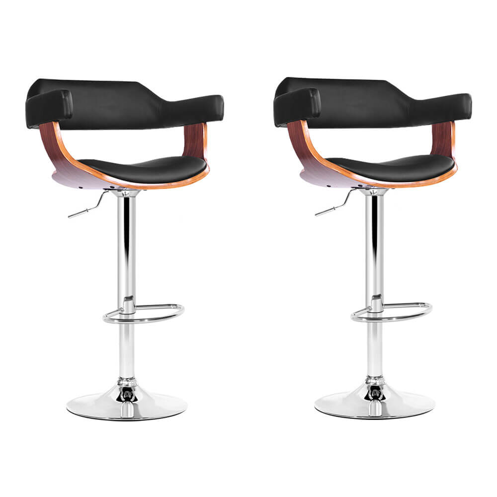 Bolton | Modern Black PU Leather Wooden Bar Stools With Arms | Set Of 2