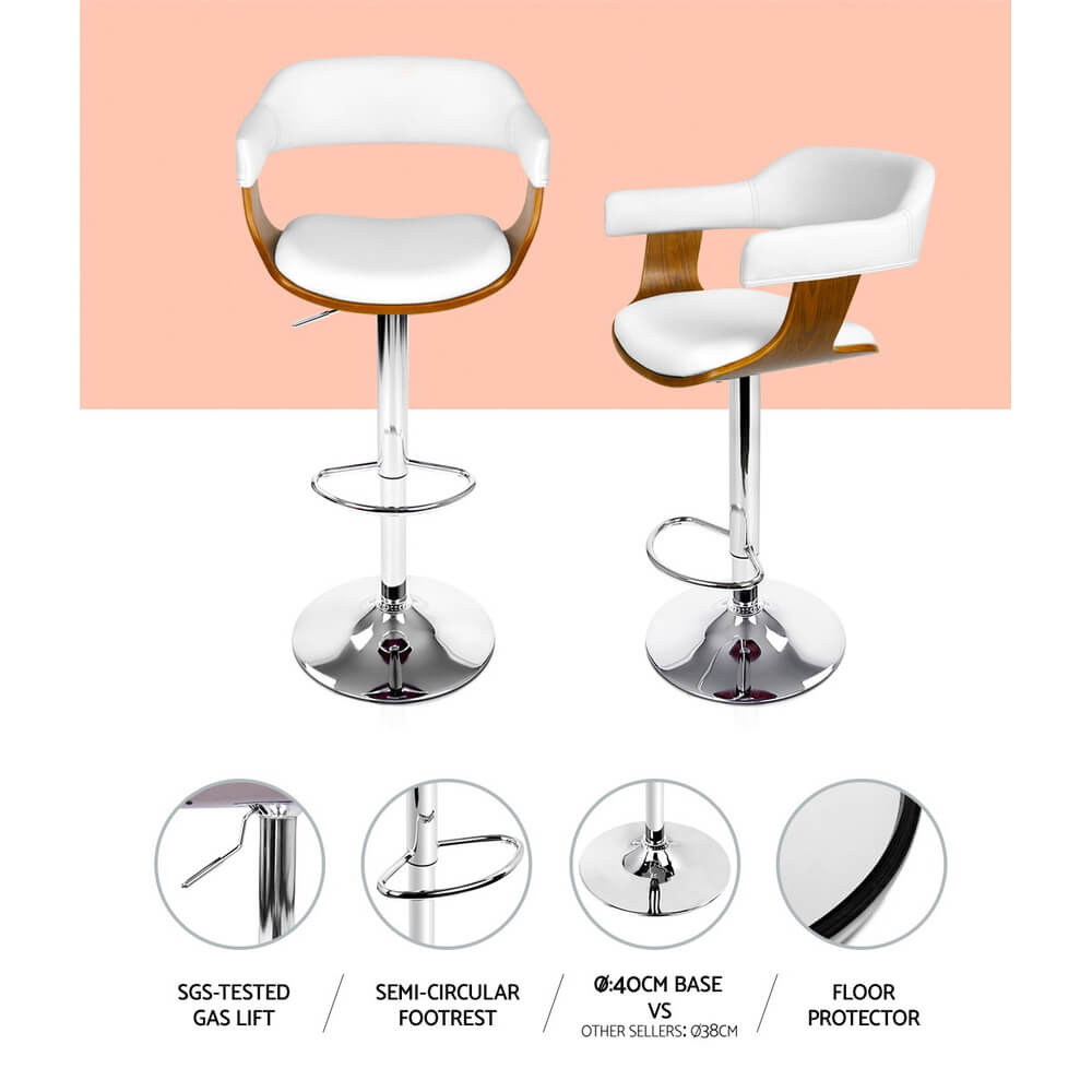 Bolton Modern White PU Leather Wooden Bar Stools With Arms | White