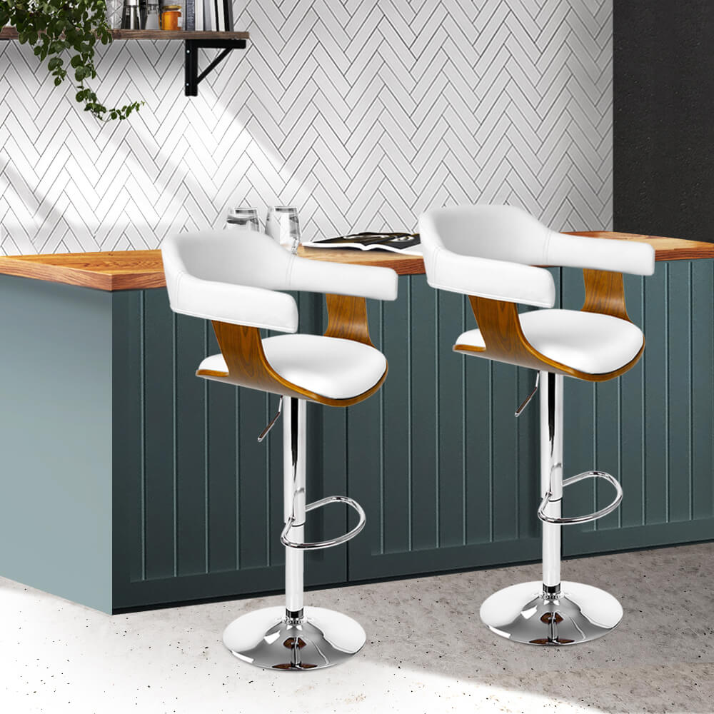 Bolton Modern White PU Leather Wooden Bar Stools With Arms | White