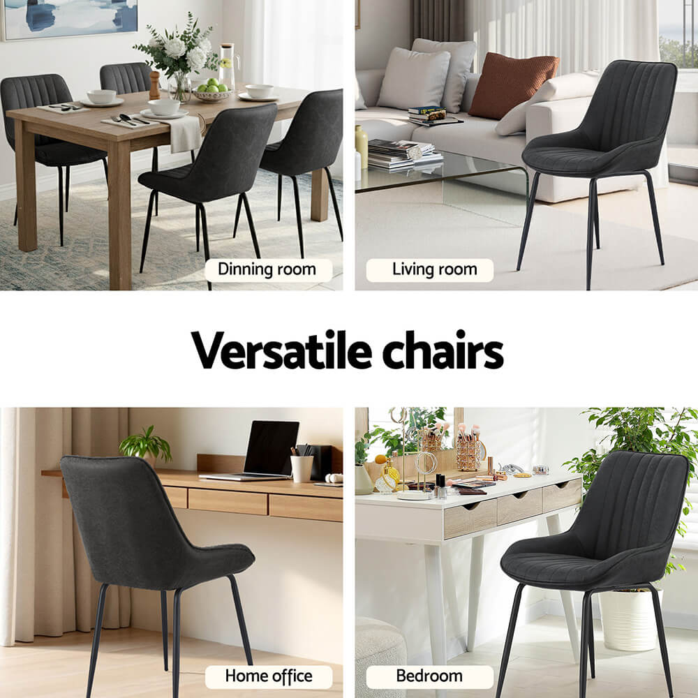 Bordeaux | Modern Metal PU Leather Black Khaki Brown Dining Chairs | Black