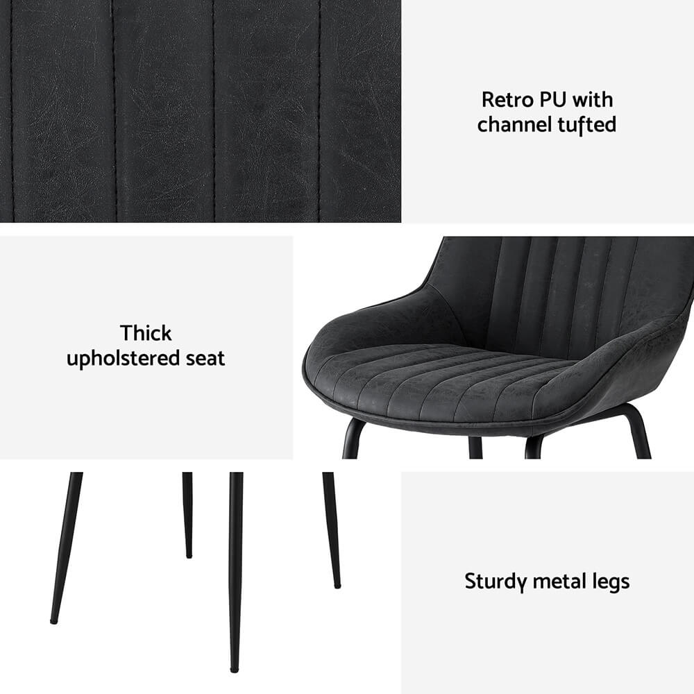 Bordeaux | Modern Metal PU Leather Black Khaki Brown Dining Chairs | Black