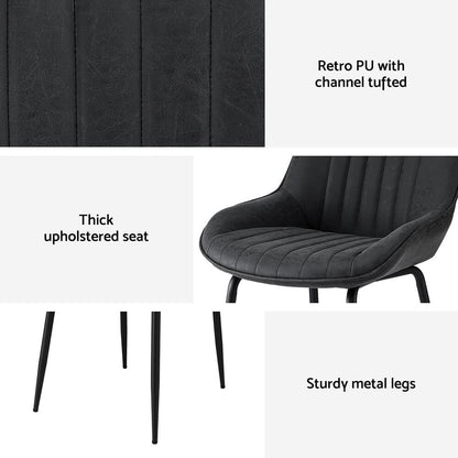 Bordeaux | Modern Metal PU Leather Black Khaki Brown Dining Chairs | Black