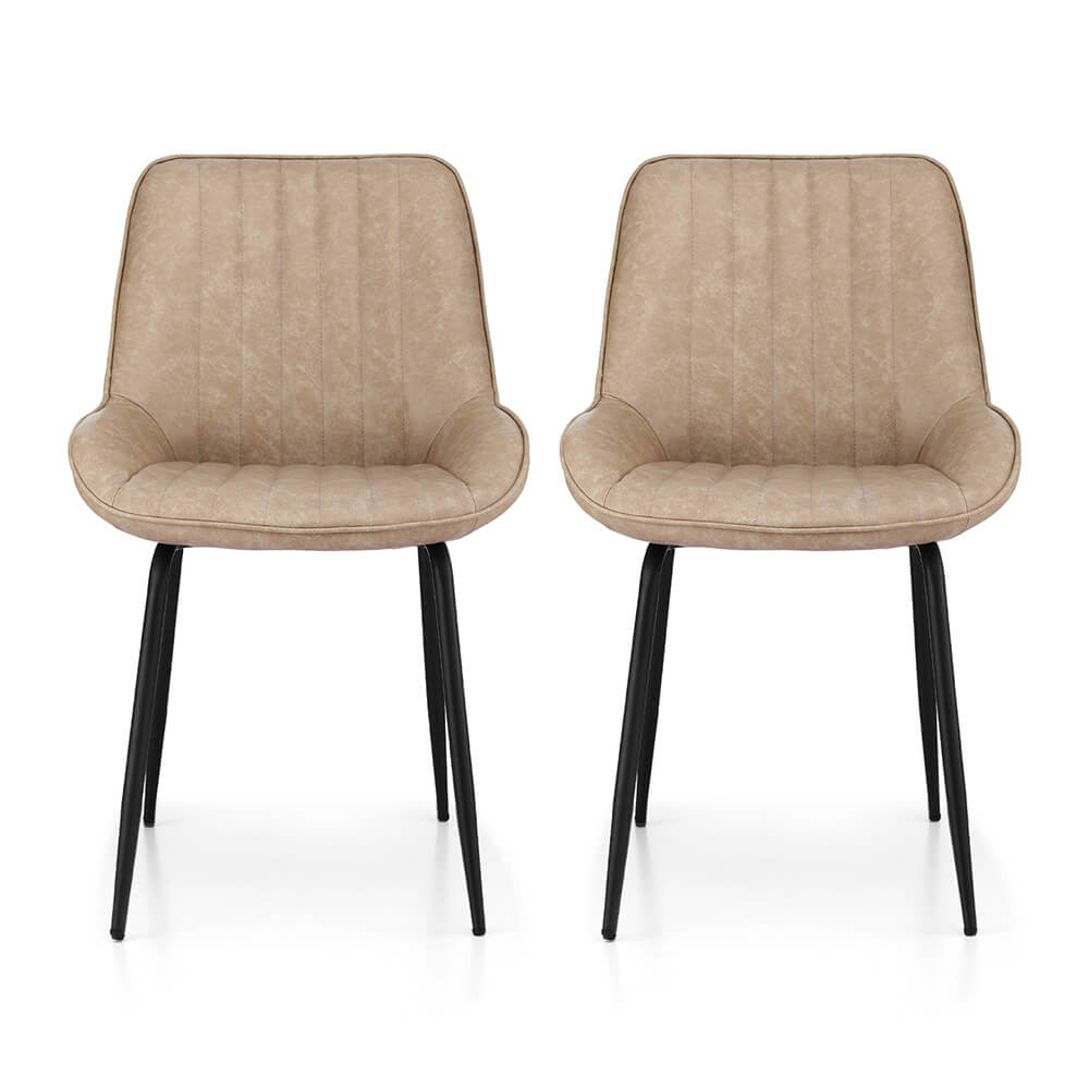 Bordeaux | Modern Metal PU Leather Black Khaki Brown Dining Chairs | Brown