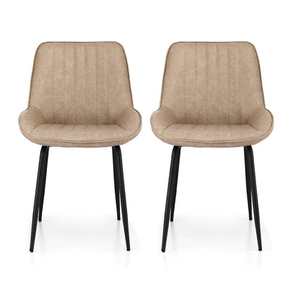 Bordeaux | Modern Metal PU Leather Black Khaki Brown Dining Chairs | Brown