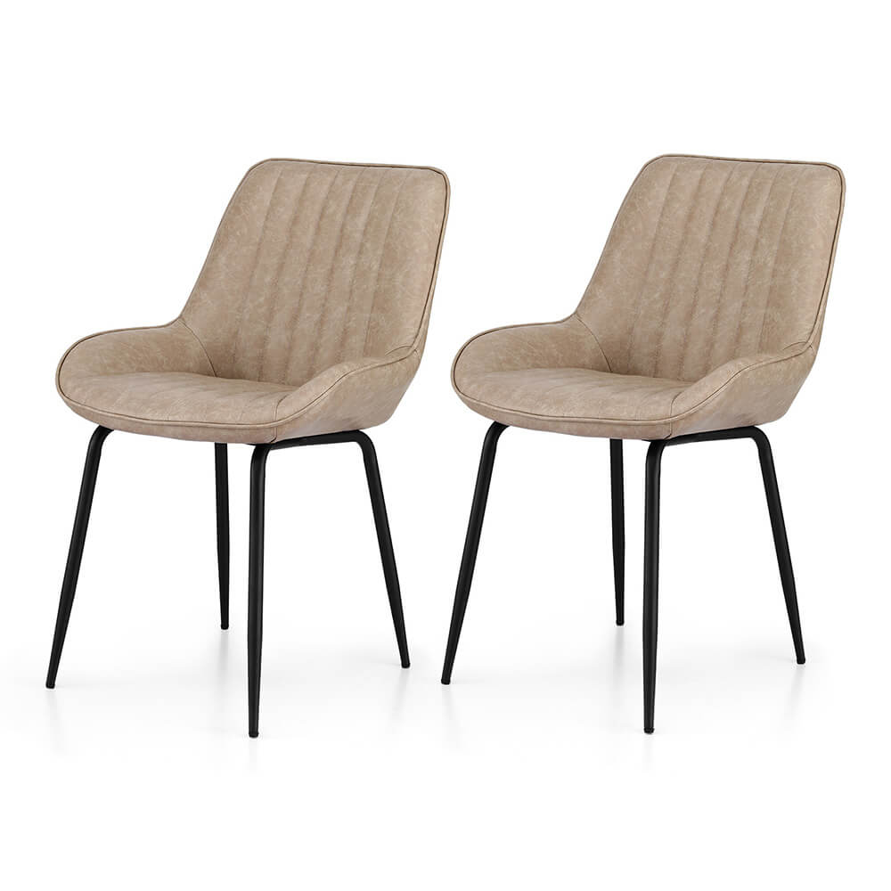 Bordeaux | Modern Metal PU Leather Black Khaki Brown Dining Chairs | Brown
