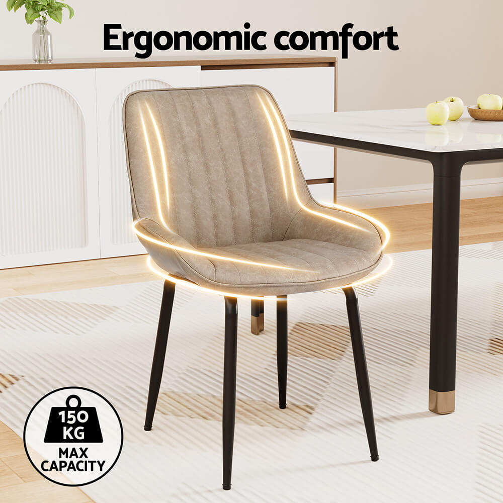 Bordeaux | Modern Metal PU Leather Black Khaki Brown Dining Chairs | Brown