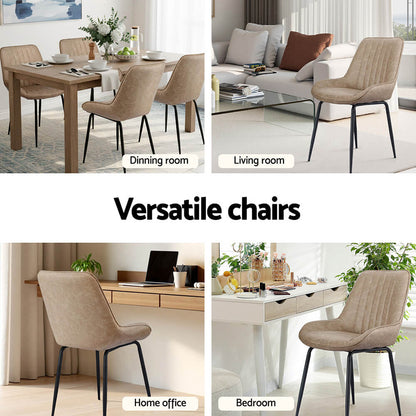 Bordeaux | Modern Metal PU Leather Black Khaki Brown Dining Chairs | Brown