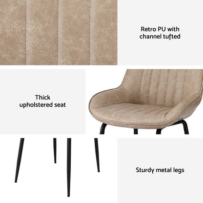 Bordeaux | Modern Metal PU Leather Black Khaki Brown Dining Chairs | Brown