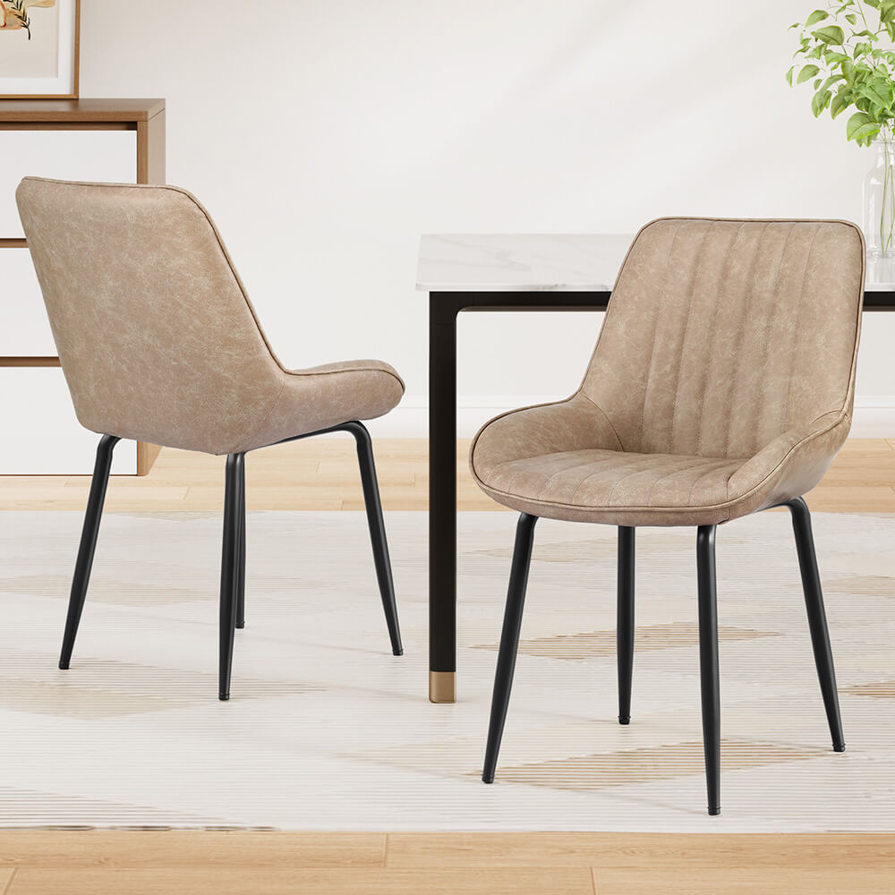 Bordeaux | Modern Metal PU Leather Black Khaki Brown Dining Chairs | Brown