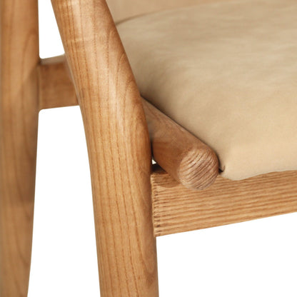 Botanica | Coastal PU Leather Light Khaki Tan Wooden Dining Chairs With Arms | Khaki