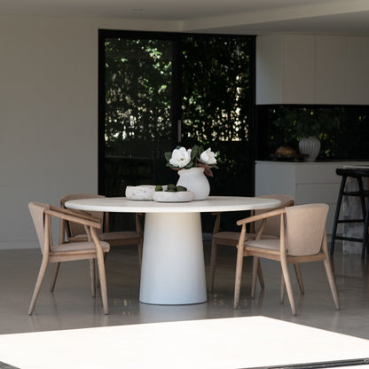 Botanica | Coastal PU Leather Light Khaki Tan Wooden Dining Chairs With Arms | Khaki