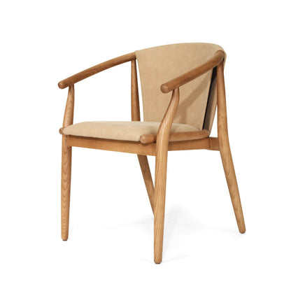 Botanica | Coastal PU Leather Light Khaki Tan Wooden Dining Chairs With Arms | Khaki