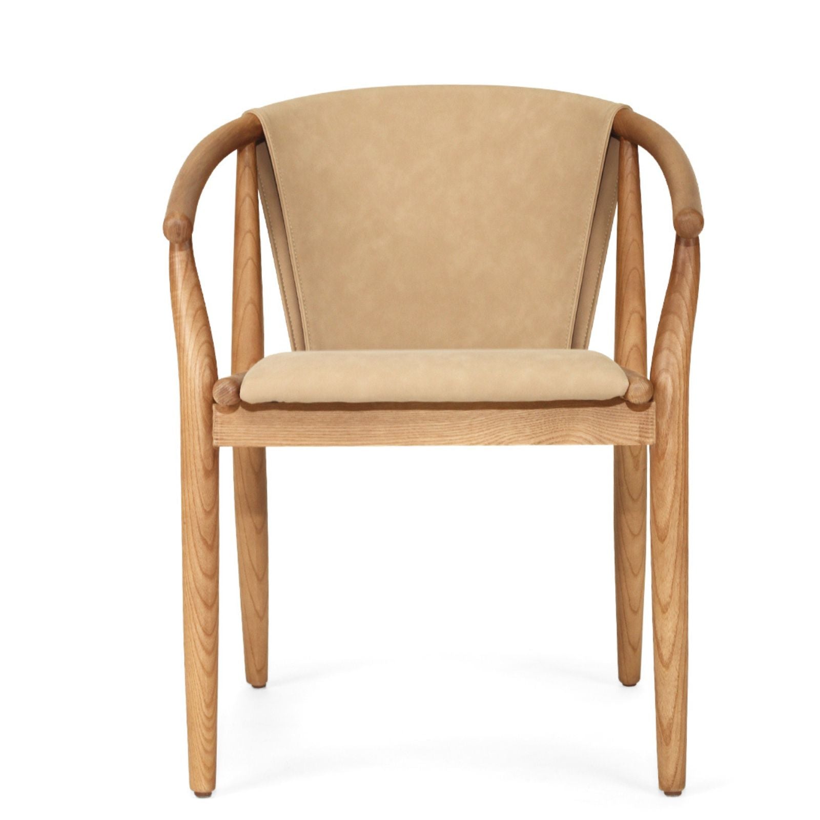 Botanica | Coastal PU Leather Light Khaki Tan Wooden Dining Chairs With Arms | Khaki