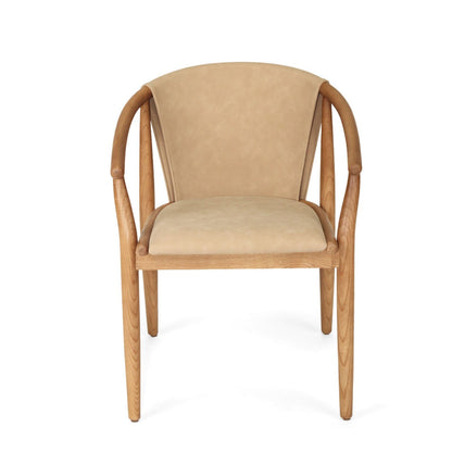 Botanica | Coastal PU Leather Light Khaki Tan Wooden Dining Chairs With Arms | Khaki