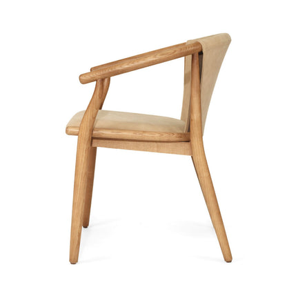 Botanica | Coastal PU Leather Light Khaki Tan Wooden Dining Chairs With Arms | Khaki