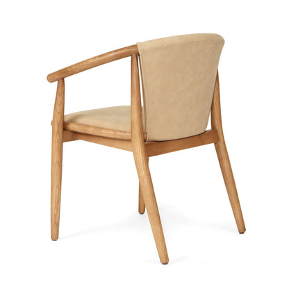 Botanica | Coastal PU Leather Light Khaki Tan Wooden Dining Chairs With Arms | Khaki