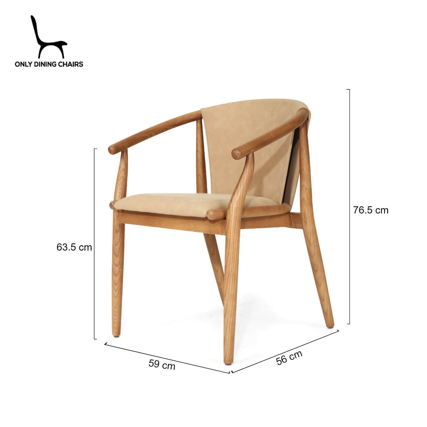 Botanica | Coastal PU Leather Light Khaki Tan Wooden Dining Chairs With Arms | Khaki