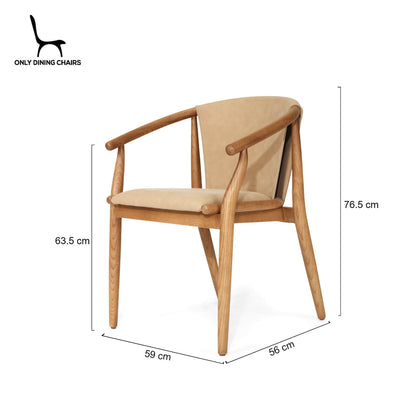 Botanica | Coastal PU Leather Light Khaki Tan Wooden Dining Chairs With Arms | Khaki
