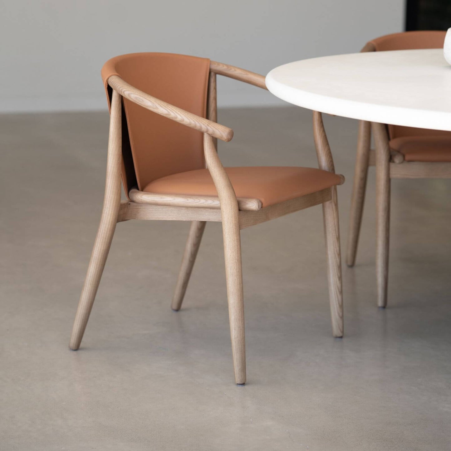 Botanica | Coastal PU Leather Light Khaki Tan Wooden Dining Chairs With Arms | Tan