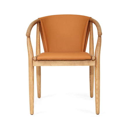 Botanica | Coastal PU Leather Light Khaki Tan Wooden Dining Chairs With Arms | Tan