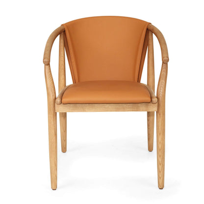 Botanica | Coastal PU Leather Light Khaki Tan Wooden Dining Chairs With Arms | Tan